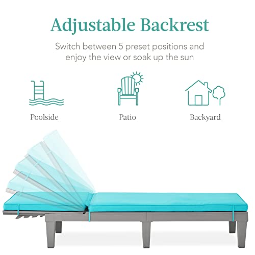 Best Choice Products Outdoor Lounge Chair, Resin Patio Chaise Lounger For Poolside, Backyard, Porch W/Seat Cushion, Adjustable Backrest, 5 Positions, 330Lb Capacity - Gray/Teal #TOP4