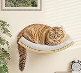Cat Wall Shelf with Curved Hammock Bed, Wall Mounted Cat Perch with Beige Soft Foam Cushion, Floating Wall Furniture for Climbing, Sleeping & Lounging