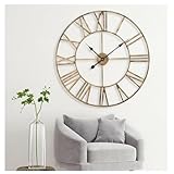 YORKING Large Vintage Wall Clock with Roman Numerals, Silent Non-Ticking Clocks for Living Room, Bedroom, Kitchen, Outdoor, Garden Clock for Home Décor (Bronze - 60cm)