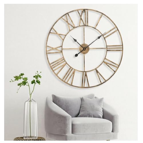 YORKING Large Vintage Wall Clock with Roman Numerals, Silent Non-Ticking Clocks for Living Room, Bedroom, Kitchen, Outdoor, Garden Clock for Home Décor (Bronze - 60cm)
