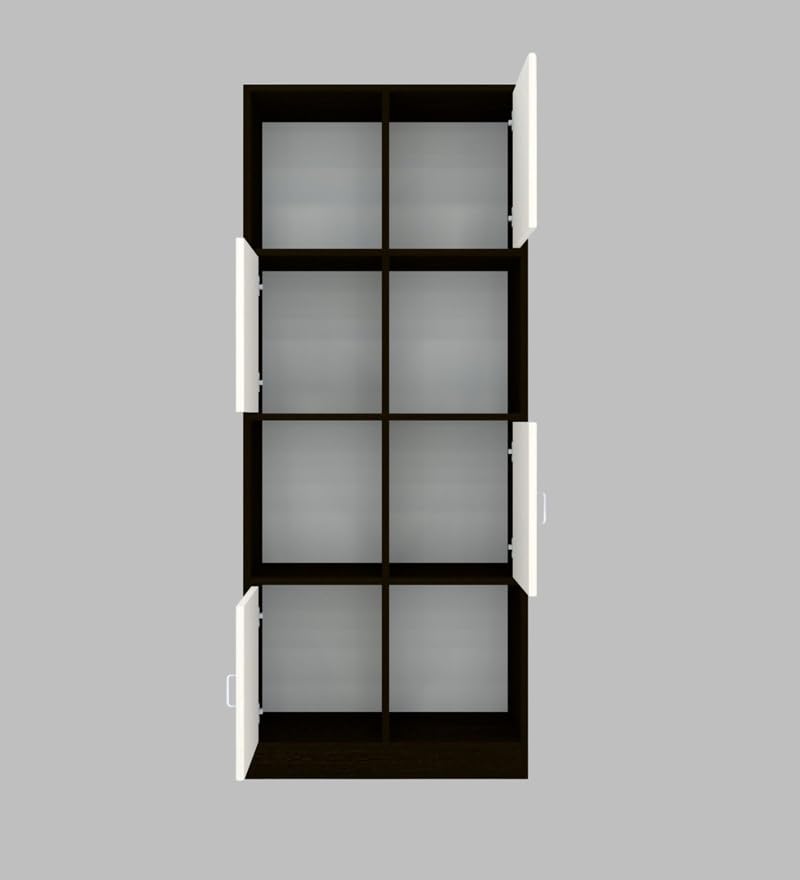 Image of SPECIALITY PANELS 8 Cube Bookcase with 4 Shutters, Black and Beige, 73x35x176 cm, Modern Storage Organizer Shelf