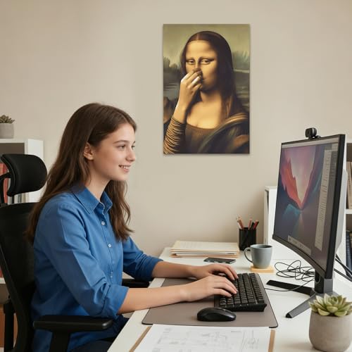 Crunier Mona Lisa Toilette Bilder,Lustiges Poster,Mona Lisa Hält Sich Die Nase Zu,Badezimmer Wandkunst,Wanddeko für Toilette Gäste-WC,40 x 30 cm,Ohne Rahmen