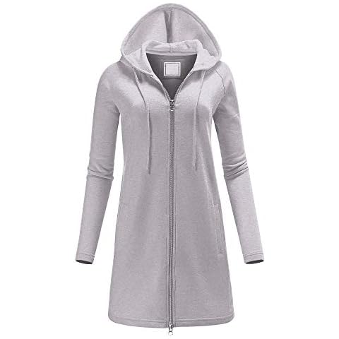 FashionMille Women's Oversized Loose Fit Zipper up Fleece Long Tunic Hoodie Sweatshirt Jacket - grey - M-L Cover