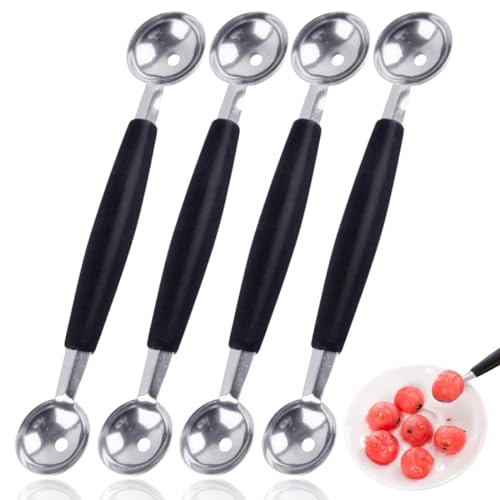 Double Sided Melon Baller, 4 PCS Melon Ball Scoop, Heavy Duty Ice Cream Scoop, Melon Baller Scoop, Double Sided Stainless Steel Round Melon Scoop Cookie Scoop Dessert Scoop for Fruit Ice Cream