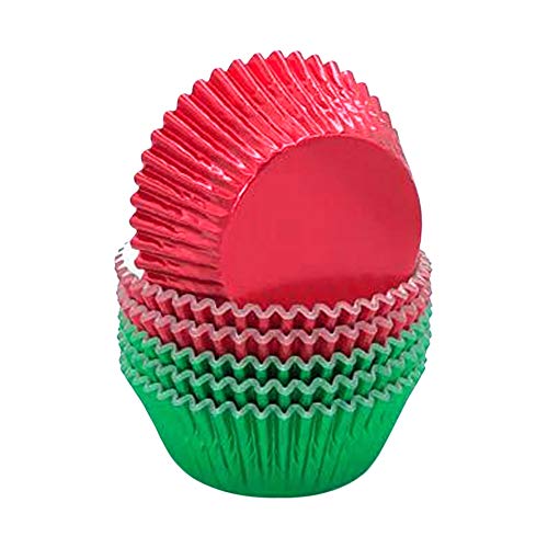 Huaswan Moldes de papel de aluminio rojo y verde para cupcakes estándar para fiestas de Navidad y más, 120 unidades