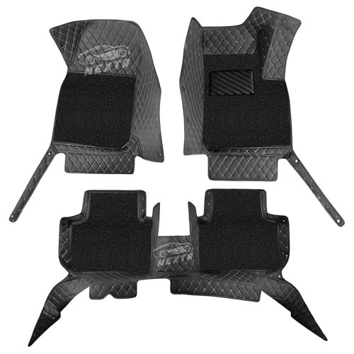 Image of NEXTA Premium Nappa Luxury Leather with Grass Mat Complete Set || 100% Waterproof and Washable||7D Cars Floor Mats for VinFast Limo Green - 7 Seater (All 3 Rows) | Color : (Black & Silver)