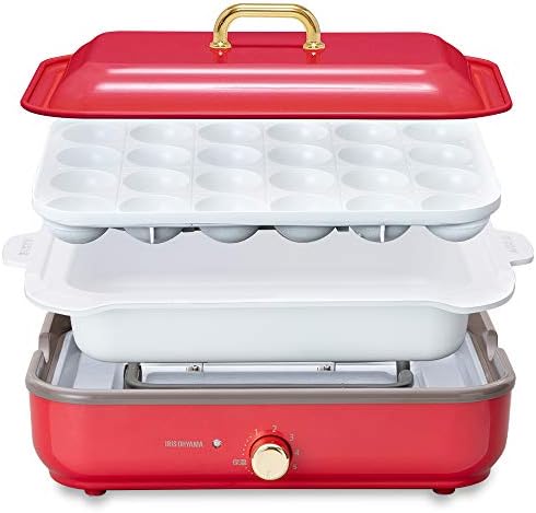 アイリスオーヤマ(IRIS OHYAMA) ホットプレート たこやき器 深鍋 2way 洗いやすい おしゃれ 温度調節機能付き 保証付き PHP-1002TC-R レッド