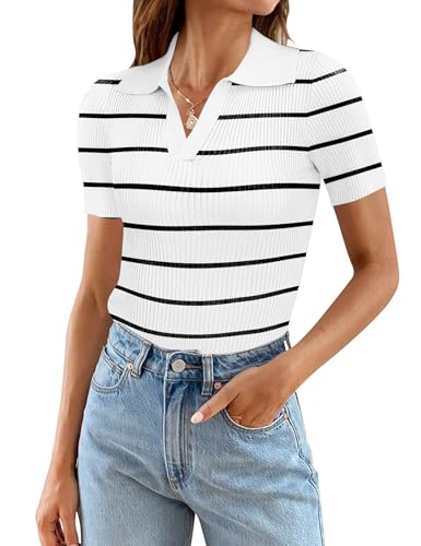 Ivicoer Womens Tops Casual Vneck Short Sleeve Sweaters Trendy Business Casual Blouses Spring Fashion 2026 L