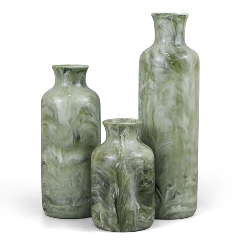 Resin 3 Piece Vase Set, Farmhouse Decor, Home Decorative Vase, Vases for Your Kitchen, Bedroom, Office, Living Room, Bathroom, & Shelf Centerpiece Table Decorations, Green