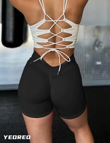 YEOREO Workout Scrunch Shorts Women V Back Gym Butt Lifting Liz High Waisted Seamless Shorts2
