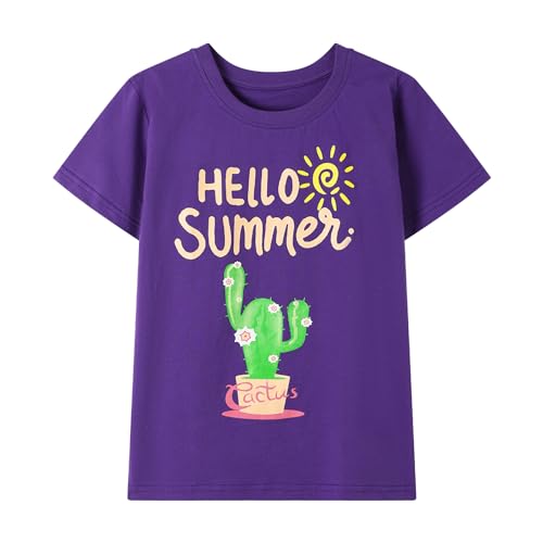 Image of HILEELANG Girl T-Shirts Short Sleeve Graphic Tees Cotton Casual Summer Tops Shirts Packs