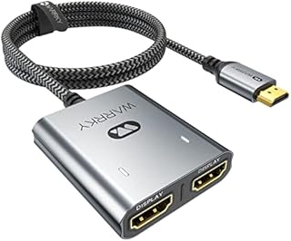 HDMI Splitter 1 in 2 Out (Mirror ONLY), WARRKY 4K HDMI Splitter for Dual Monitors [Aluminum Case, Gold-Plated Plug] with 3.3 Ft Braided HDMI Cable, 1 Source to 2 Identical Displays for Dual Monitor
