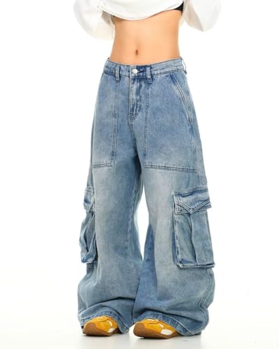 Unisex Y2k 90S Vintage Big Pockets Cargo Baggy Wide Leg Jeans Hiphop Streetwear Grunge Oversized Casual Denim Pants2