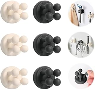 SPOKKI 6PCS Silicone Toothbrush Holders for Bathroom Kitchen Office, Self Adhesive Toothbrush Holder Razor Holder Multifunctional Hook for Hanging Toothbrush Razor Towel Key(White + Black)