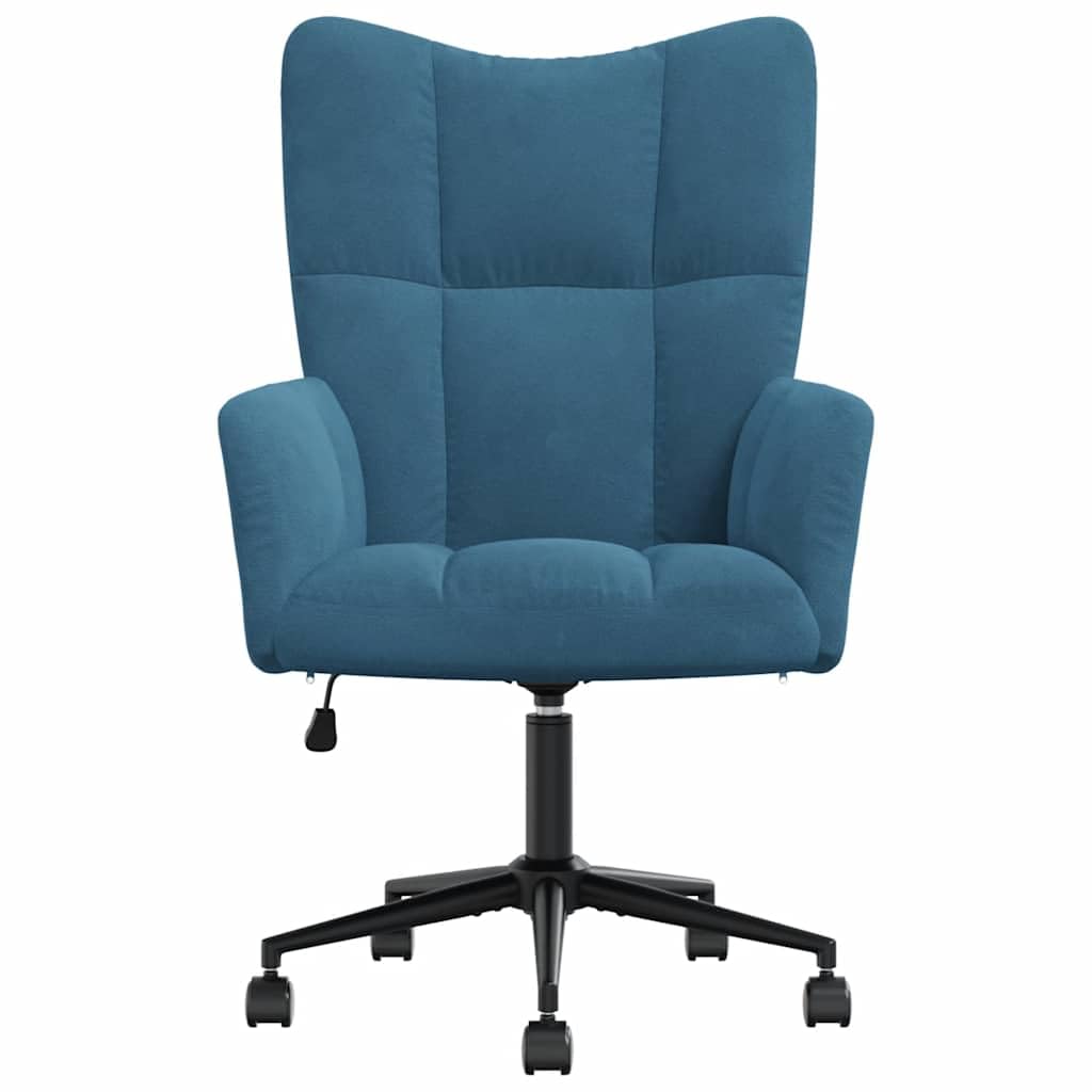 Sillón de relax de terciopelo azul, altura ajustable, 61,5 x 69 x 94,5 – 102 cm, sillón giratorio con ruedas para salón, dormitorio, oficina, diseño moderno, cómodo y robusto