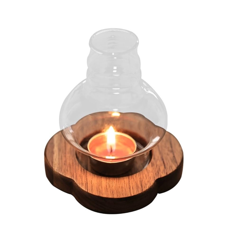 Candelero Candelabro Vintage de Madera Maciza con Tapa de Cristal for el hogar y la Mesa.