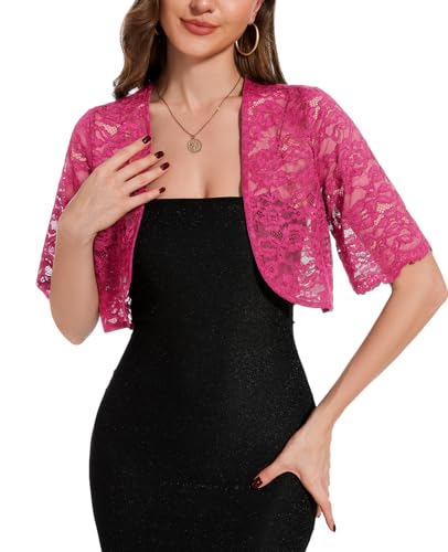 Image of MINTLIMIT Womens Floral Lace Bolero Half Sleeve Shrug Open Front Elegant Cropped Cardigan Shrugs for Evening Party Dresses