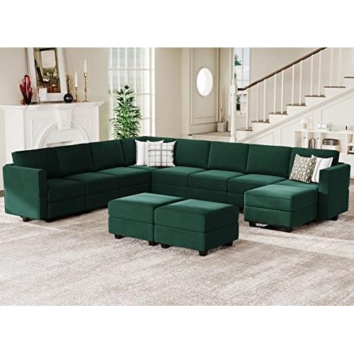 Belffin Modular Sectional Sofa with Storage Seat Oversized U Shaped Couch Velvet Modular Sofa Set with Ottoman Velvet Green U Set-1 Green