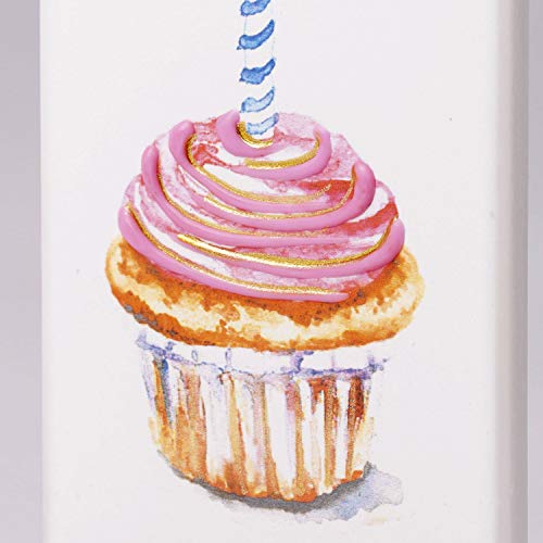 Flatyz Hand Painted Flat Candle - Happy Birthday Cupcake | Unique Birthday Gift | Unscented, Dripless, Smokeless, Decorative | Double Wick With Metal Base #TOP2