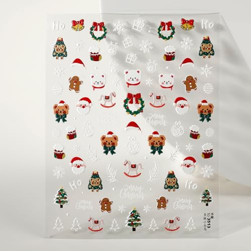 2 Pcs Christmas Nail Stickers for Nail Art 5D Embossed Christmas Nail Decals, Self-Adhesive Christmas Nail Art Stickers for Women Manicure Decoration, Nail Art Design Decoration Supplies, White - Image 6