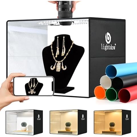 Lightdow 16"x12"x12" Photo Studio Light Box Photography with 120 LEDs (CRI>95), 6 Backdrops - Portable/Dimmable/Versatile Folding Shooting Tents for Toys/Jewelry/Watches/Cosmetics Photography Cover