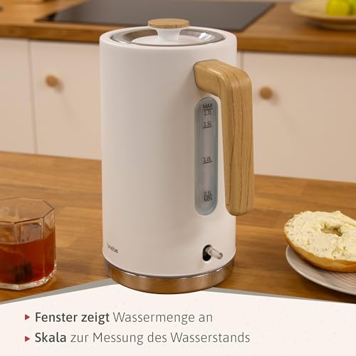 briebe Nordic Set Toaster 2 Scheiben Breite Schlitze mit Brötchenaufsatz, 6 Toast Stufen + Wasserkocher 1,7L Elektrischer 2200W Schnell Aufheizender, BPA-frei, Frühstücksset Nordisches Design, Weiß