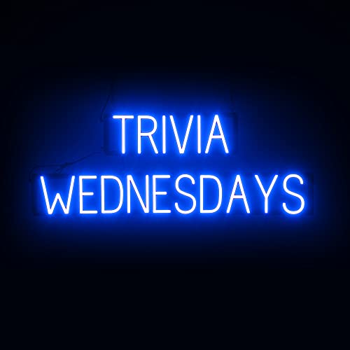 Image of SpellBrite LED Neon TRIVIA WEDNESDAYS Sign for Business - Blue, 41 inch x 15 inch | Ultra-Bright Click-Together Signage for Bars & Restaurants, with Visibility from 500 ft - 8 Animations, 6 Brightness Levels