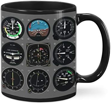Pilot Indicator Mug, Funny Pilot Meter Aircraft Flight Deck Gifts For Men Women Kids Ceramic Coffee Mug, 11 ounces