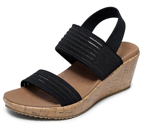 Skechers Women's BEVERLEE - SHEER LUCK knit mesh slingback wedge, Black 5M