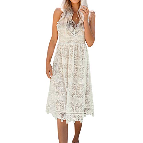 Sunnywill Women Dress, Ladies Summer Fashion Collage Lace Sleeveless Sling V-Neck Princess Dress Womens Fashion Durable Tunic Dress A-line Dress White