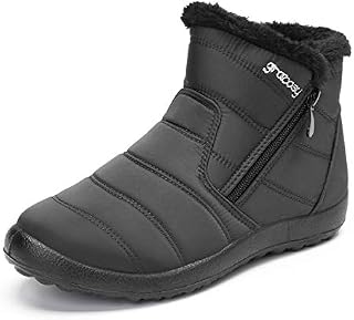 gracosy Womens Fur Lining Winter Warm Snow Boots Comfy Flats Waterproof Non-Slip Ankle Short Boots Slip On Low Heel Casual Boots Shoes Ladies Fashion Outdoor Walking Sport Shoes Size