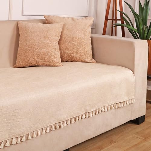 Image of STITCHNEST Jute Sofa Cover - Beige, 24x30 Inch | Soft Textured Fabric with Tassel| Sofa for Living Room Decor