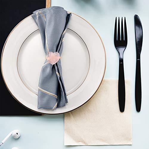 Rose Quartz Napkin Rings, 4 Pack Natural Stone Napkin Ring Holder, Heart Shape Table Setting Decor Dinner Tables Rings For Christmas Party Wedding Valentines Thanksgiving #TOP1
