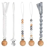 R HORSE 5 Pack Babies Pacifier Clips 9.1 Inch Pacifier Leashes Metal Teething Clips Teether Toy with Braided Cotton Rope Chewbeads Pacifier Toys for Baby Boys Girls Baby Shower Birthday Christmas