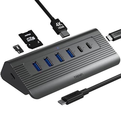 TRENFI USB C Hub 10-in-1 Detachable Cable, USB 3.2 Gen2 10Gbps &mdash; 4K 60Hz HDMI, 100W PD, SD/Micro...