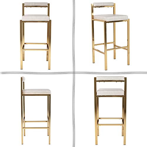 Quinjay 30'' Modern Cream Bar Stools Set Of 4, Pu Leather Upholstered Gold Bar Stools With Footrests, High Dining Chairs With Gold Leg Kitchen Island Bar Stools Industrial Bar Stools For Pub Bar #TOP5