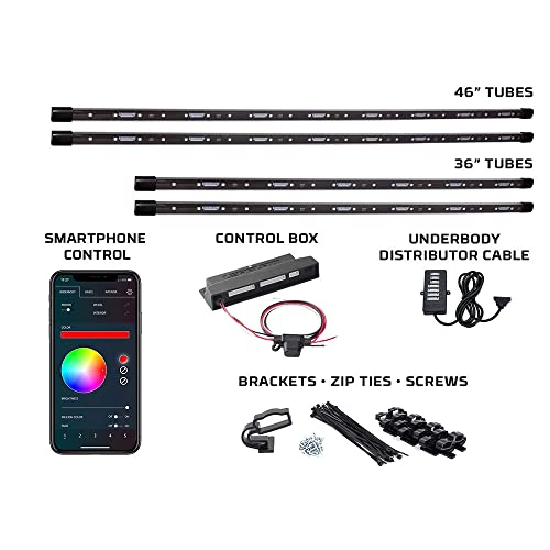 Ledglow 4Pc Bluetooth Million Color Led Underbody Underglow Accent Lighting Kit For Cars - Smartphone App - Courtesy Lights - Create Any Color - Water Resistant Tubes - Control Box #TOP1