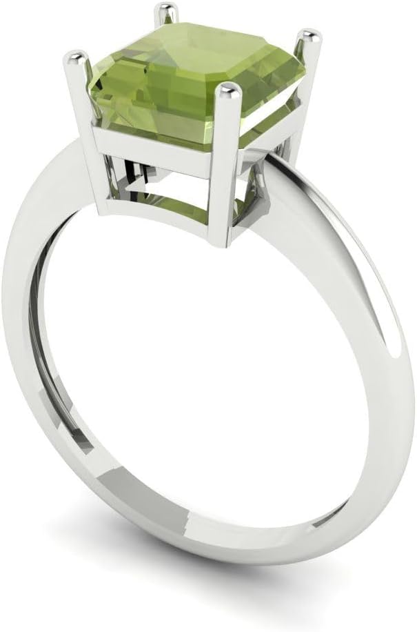 Clara Pucci 2 cttw Asscher Cut Solitaire Maximalist Cocktail Statement Ring for Women - 14K White Gold Plated .925 Sterling Silver (7.0mm Natural Peridot)