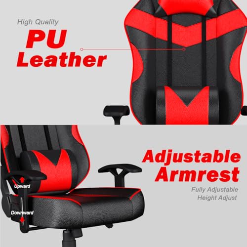 ASE GAMING Infinity Series Ergonomic Gaming Chair Premium PU Leather, Adjustable Neck & Lumbar Pillow, 180 Degree Recline with Black Metal Base (Red) - Image 7
