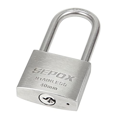 SEPOX Outdoor Padlock with Key Stainless Steel Lock Body and Shackle Waterproof Keyed Pad Lock Heavy Duty Padlock and Key Weatherproof for Gate Chain Shed Boat Marine (40mm Long Shackle*2 SS304) - Image 4