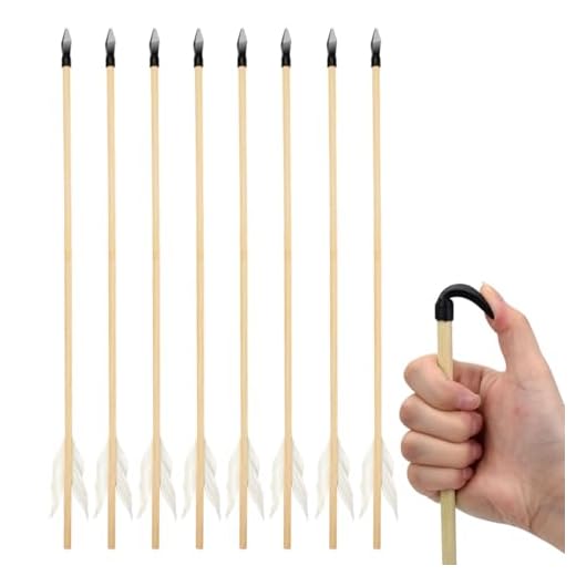 Basbon 8 Pcs Wooden Feather Arrows Soft Rubber Tips, 17 Inch Handmade Wooden Toy Arrow for Kids and Beginners, Archery Bows Outdoor Play Cosplay Costume Decoration