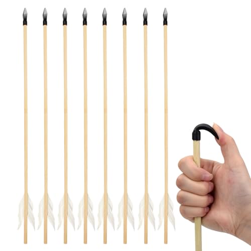 Basbon 8 Pcs Wooden Feather Arrows Soft Rubber Tips 17 Inch Handmade Wooden Toy Arrow for Kids and Beginners Archery Bows Outdoor Play Cosplay Costume Decoration