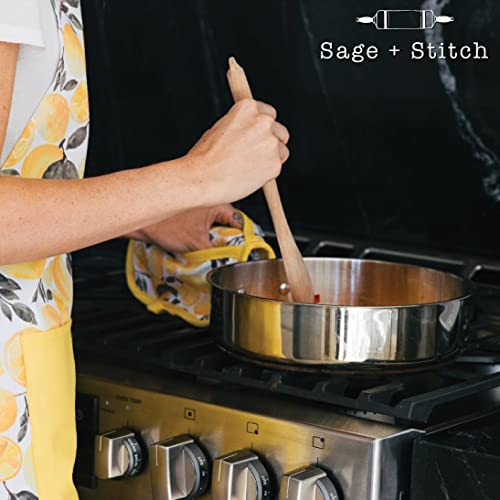 Sage+Stitch Heat Resistant Designer Pot Holders With Hand Pockets And Hanging Loops | Set Of 2 100% Cotton Dual Function Kitchen Pot Holders And Trivets | 7'' X 9'' | Yellow Lemons #TOP5