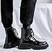 Men'S Black Patent Leather Platform Combat Boots Fashion Side Zipper Wide Toe Lace Up Chunky Lug Sole High Top Motorcycle Boots Comfort Waterproof Non-Slip Winter Warm Fur Lined Casual Ankle Booties