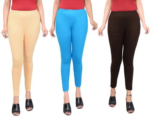 Image of Women Ankle Length Leggings Combo Multicolour Stretchable Cotton Yoga Gym Workout Pants Lyra Jeggings Casual Slim Fit