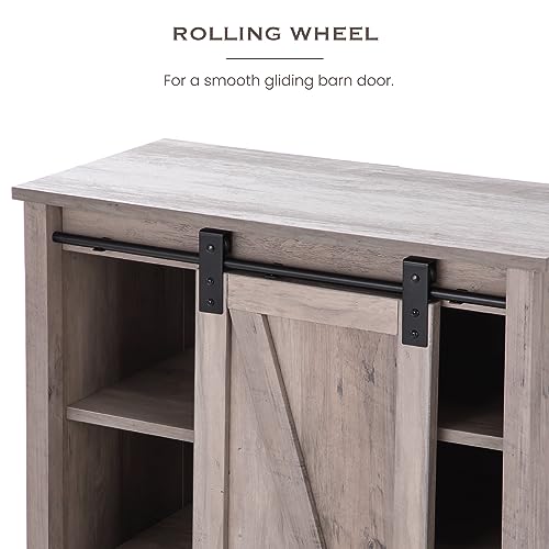 Landia Home Farmhouse Coffee Bar Cabinet With Sliding Barn Door, Accent Cabinet With 3 Tiers Shelves, Cabinet For Entryway, Living Room, Bathroom, And Kitchen, Grey #TOP2