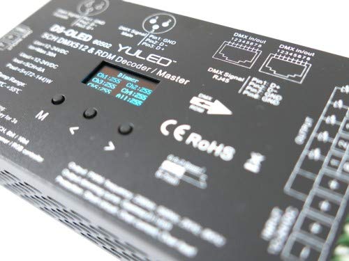 D5-OLED Display 5-Kanal DMX512 /RDM LED Controller 6A/ Kanal (30A) 12-24Volt DC 16bit XLR RJ45 Stand-alone PWM Frequenz bis 8000Hz Dimmkurve einstellbar