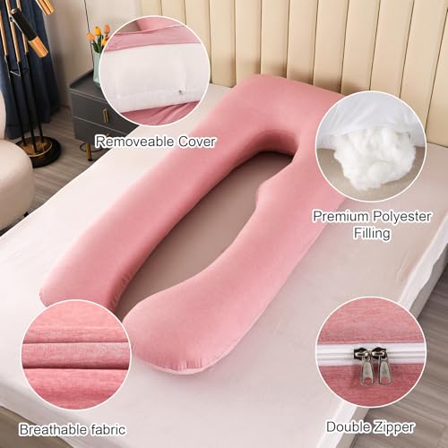 Image of Amagoing Cooling Pregnancy Pillow for Sleeping, U Shaped Maternity Full Body Pillow for Women with Hip, Leg, Back Pain Support, Removable Cooling Cover Included (Pink)