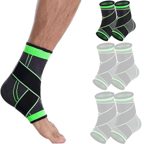 KEWUF 2 Unidades Soporte Tobillo, Tobillera Deportiva, Tobilleras Transpirables, Tobillera Ajustable con Cintas de Compresión para Hombre y Mujer, Estabiliza Tobillo y Previene Torceduras (Verde, M)