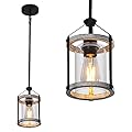Farmhouse Glass Pendant Light Fixtures,Wood Pendant Light,Adjustable Rustic Farmhouse Pendant Light for Foyer, Sink, Kitchen Island, Porch (1 Light)